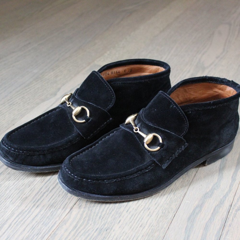 Vintage Gucci Horsebit women's black suede chukka ankle boots 104 0154 Italy
